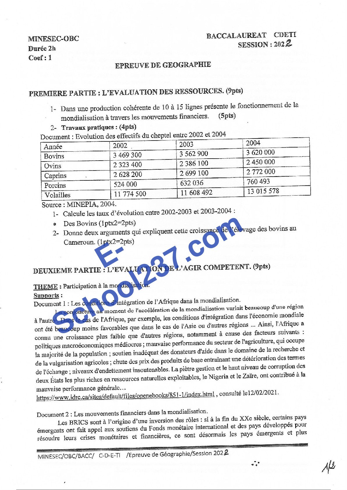 BAC CDE-TI 2022 GEOGRAPHIE